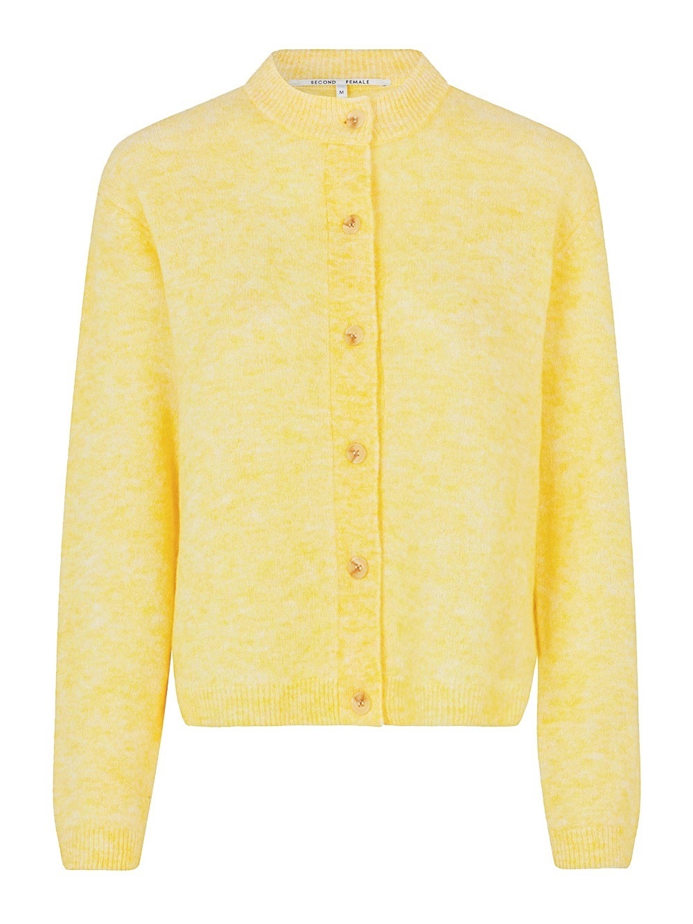 Second Female Wool Brook Knit Plain Cardigan Sweater Soft Cozy Butter Yellow